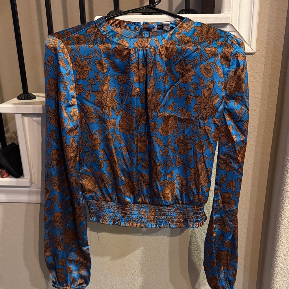 Walter Baker Blue and Brown Floral Blouse